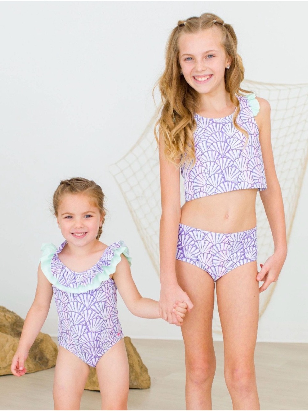 RuffleButts Girls Magical Mermaid Racerback Flutter Tankini 2-Piece Swimsuit